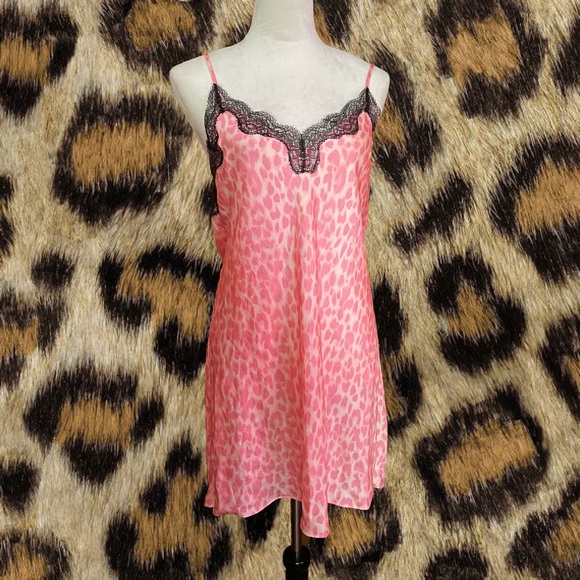 Victoria's Secret | Intimates & Sleepwear | Victorias Secret Babydoll Pink  Animal Print Satin Slip Dress Sz Medium | Poshmark